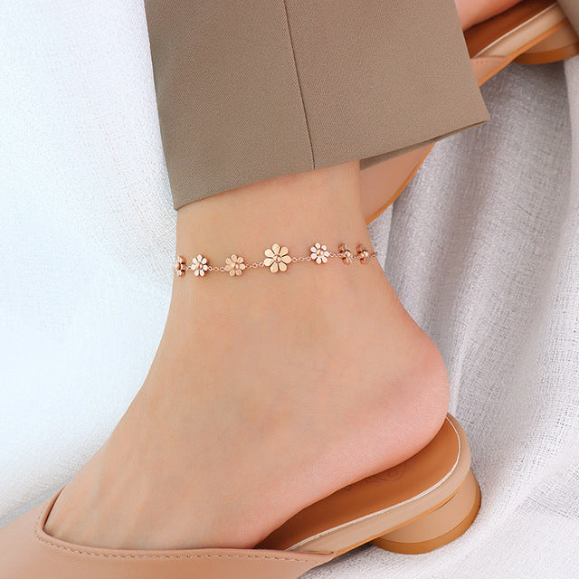 New 925 Silver French Cross-border Celebrity Simple Small Fresh Flower Anklet