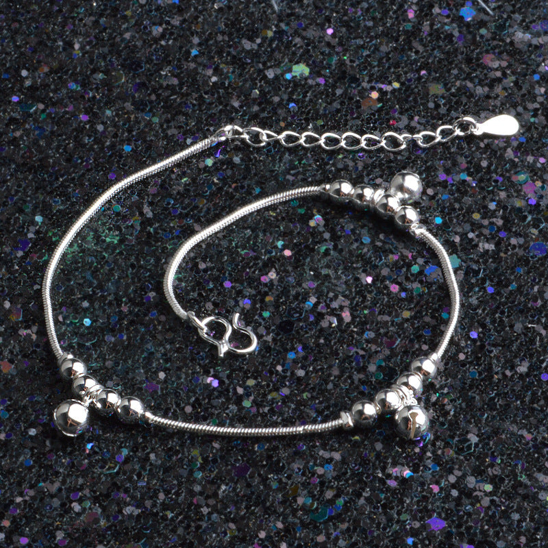 12 Beads 3 Bells Anklet Silver plated color Charms Ankle