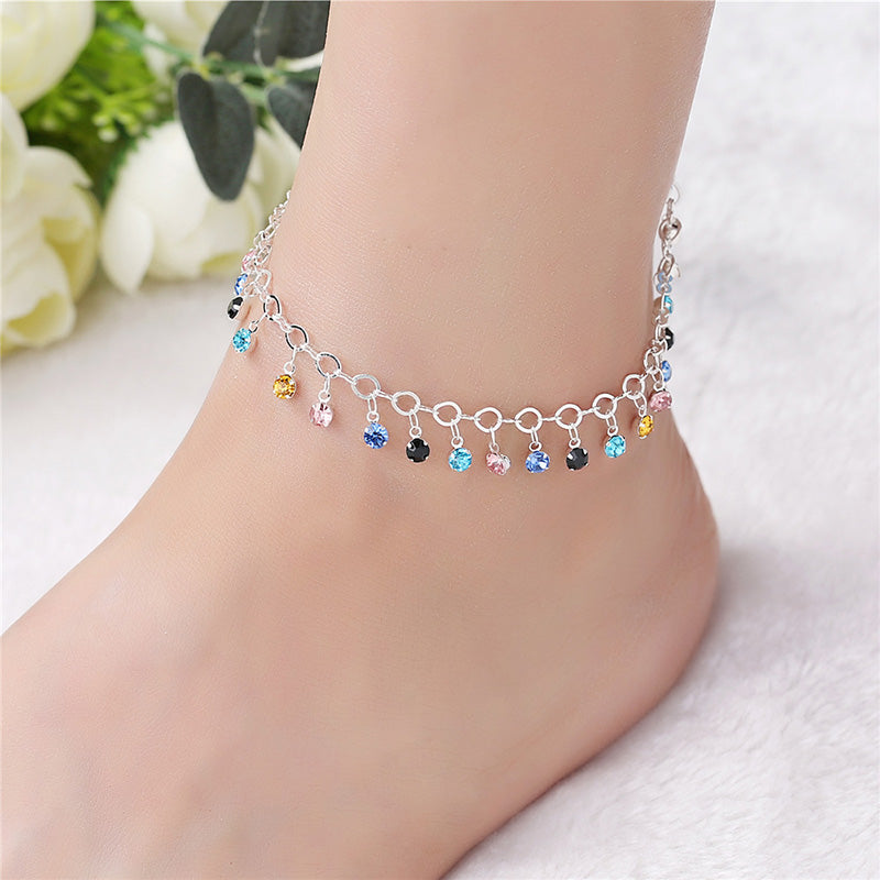 Bohemian Multicolor CZ Crystal Anklets For Women