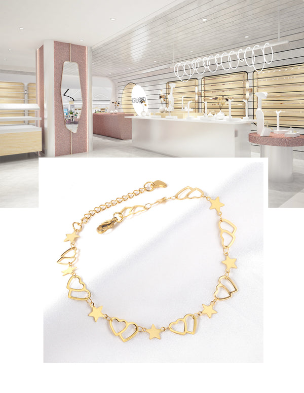Nueva tobillera de acero inoxidable con forma de corazón dorado para mujer