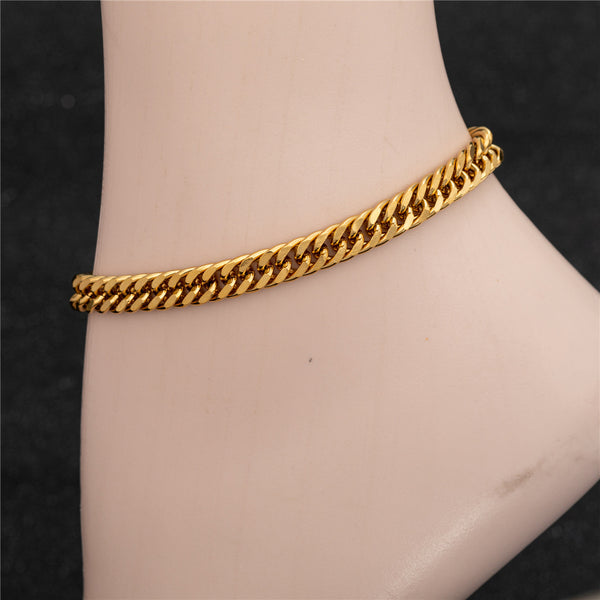 Tobillera de cadena de eslabones cubanos de 7 mm de ancho en color dorado