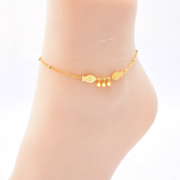Tobillera con dije de pez dorado pequeño para mujer