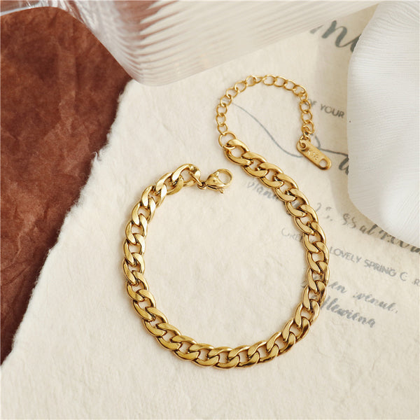 Tobillera de acero inoxidable chapada en oro con cadena de joyería de moda