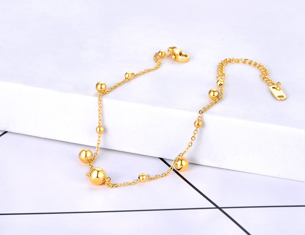18K Gold Plated Stainless Steel Round Ball Charm Anklets For Women
