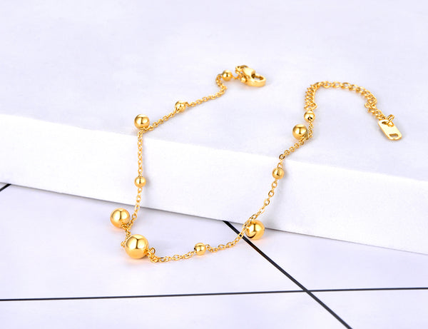 Tobilleras de acero inoxidable chapadas en oro de 18 quilates con dije de bola redonda para mujer