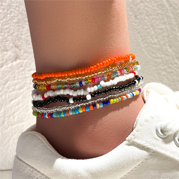 Pulsera de tobillo con cuentas de arroz de colores, tobilleras bohemias con cuentas irregulares mixtas para mujer