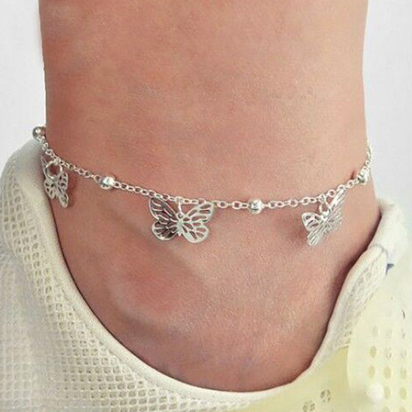 Tobilleras con dijes de mariposa de moda para mujer, cadena de color dorado y plateado.