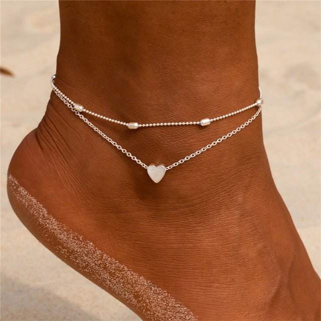 Simple Punk Vintage Silver Color Pearl Anklet for Women