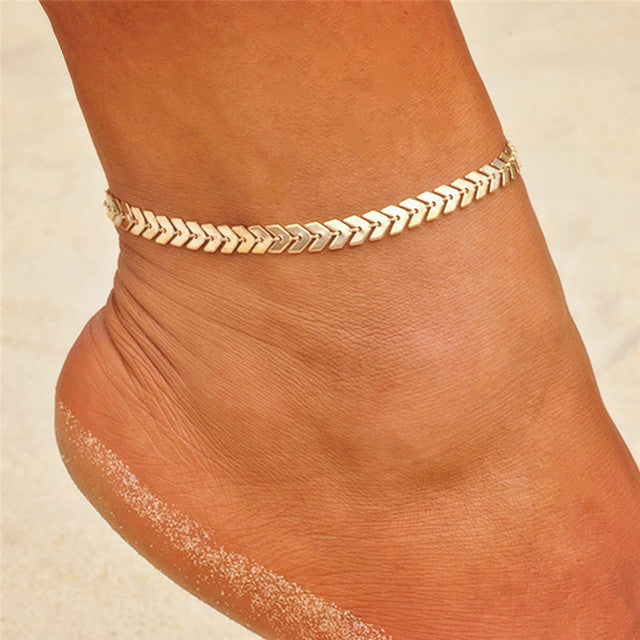 Simple Punk Vintage Silver Color Pearl Anklet for Women