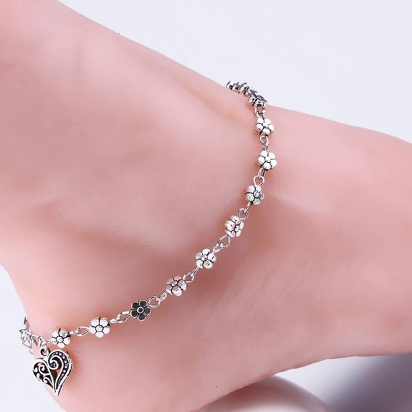 Nueva y popular tobillera con cadena de cuentas de plata para mujer