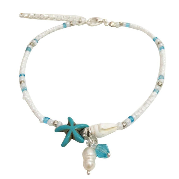 Tobillera de moda bohemia para mujer, pulsera de cuentas de piedra de concha y estrella de mar