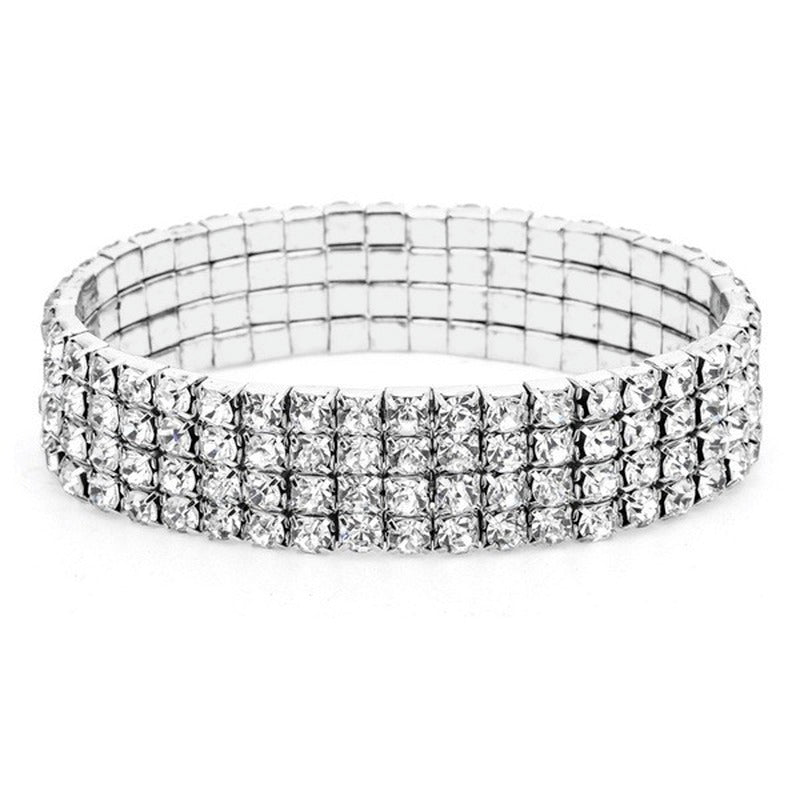 Sexy Woman Diamond Multilayer Elastic Crystal Silver Ankle Chain