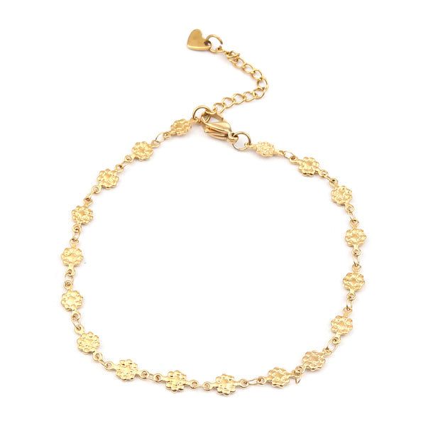 Tobillera de acero inoxidable 304 con cadena para el pie, diseño de flor y corazón