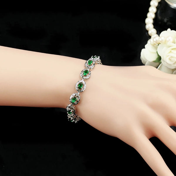 Big Round Connected Created Green Stone Women Link Chain Bracelets