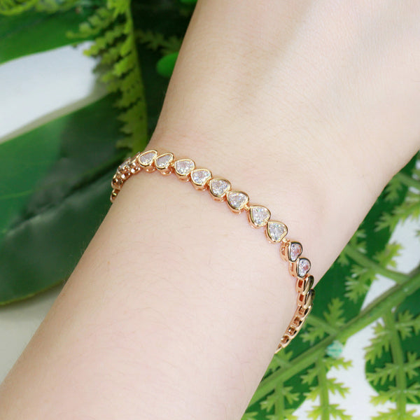 Love Heart Shape CZ Zircon Yellow Gold Chain Link Hand Bracelets