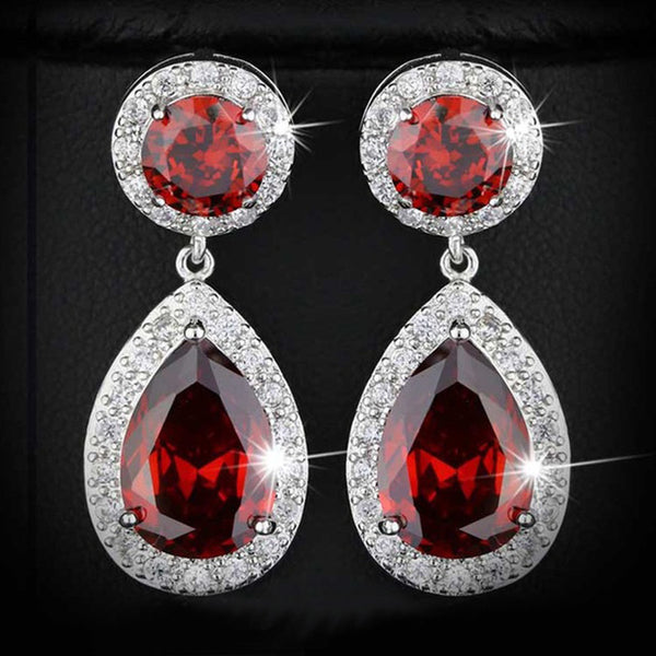 Big Water Drop Design White Gold Color Round Royal Blue Cubic Zirconia Stone  Earrings