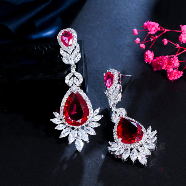Cubic Zirconia Stone Long Wedding Costume Jewelry Earrings