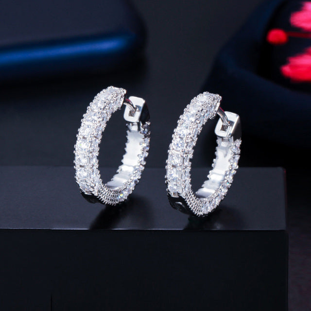 Design Green White CZ Gold Plated Crystal Small Circle Hoop Earrings