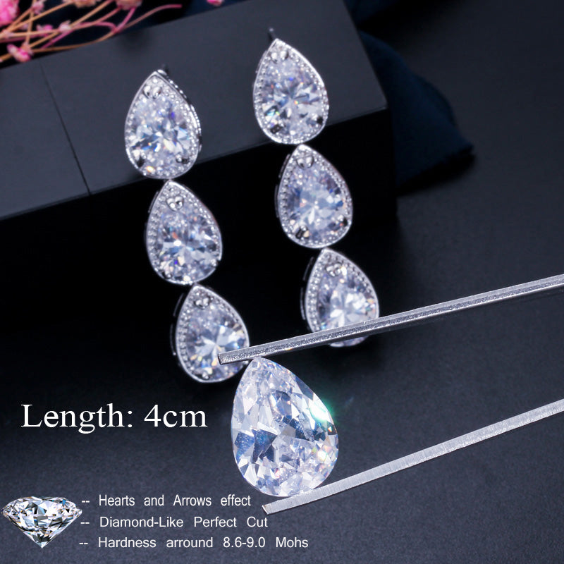 Elegant AAA Water Drop Cubic Zircon Long Silver Color Big Hanging Dangle Earrings