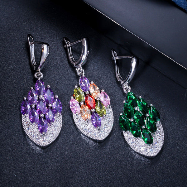 Big Marquise Shape Drop Purple Cubic Zirconia Long Hoop Earrings for Women
