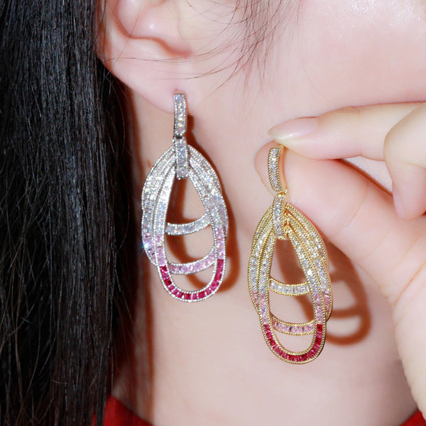 Silver Color Long Dangle Multilayer Circles Drop Luxury Wedding Party Earring