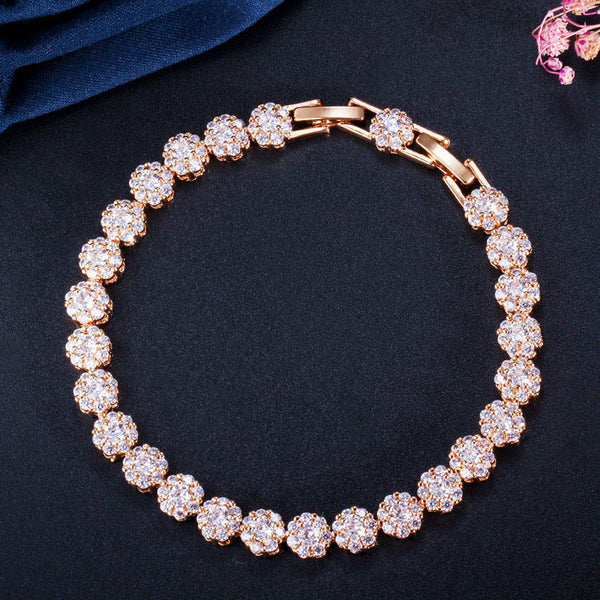 Sparkling AAA+ Cubic Zirconia Yellow Gold Color Big Round Cut Lovely Shape Bracelets