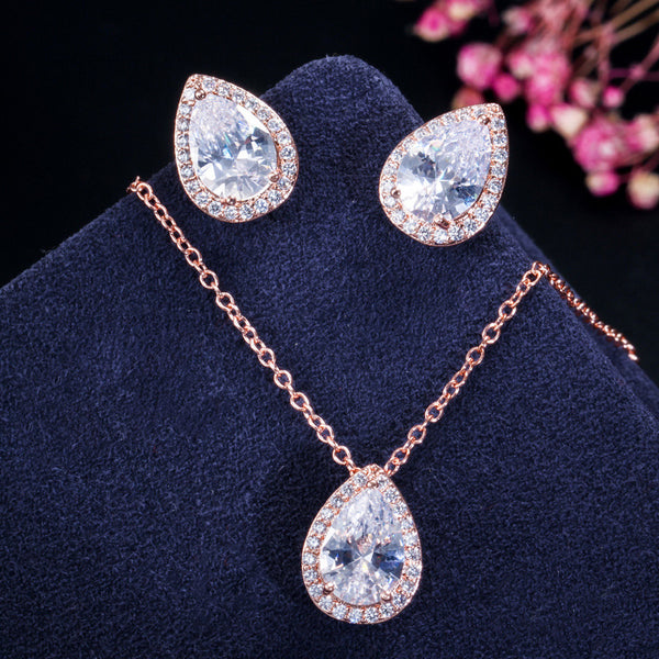 Big Water Drop AAA+ Cubic Zirconia Pendant Necklace and Earring Women