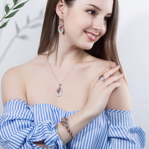 Big Colorful Cubic Zirconia Drop Necklace Earrings Bracelet Rings