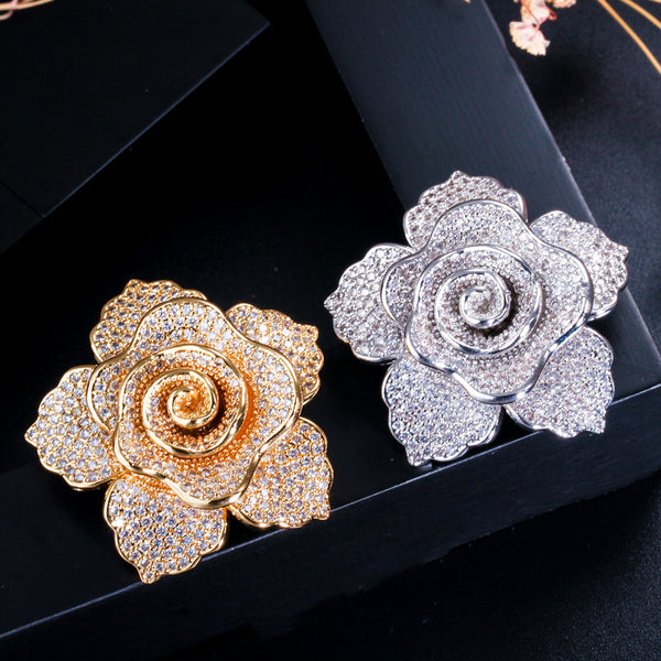 Micro Pave Cubic Zirconia Large Flower Shape Brooches Jewelry
