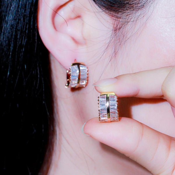 Exclusive 2 Rows Geometry Cubic Zircon 585 Gold Cute Circle Hoop Earrings
