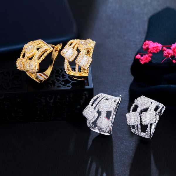Rectangle Charm Cubic Zirconia Luxury Gold Color Multi Layer Circle Hoop Earrings