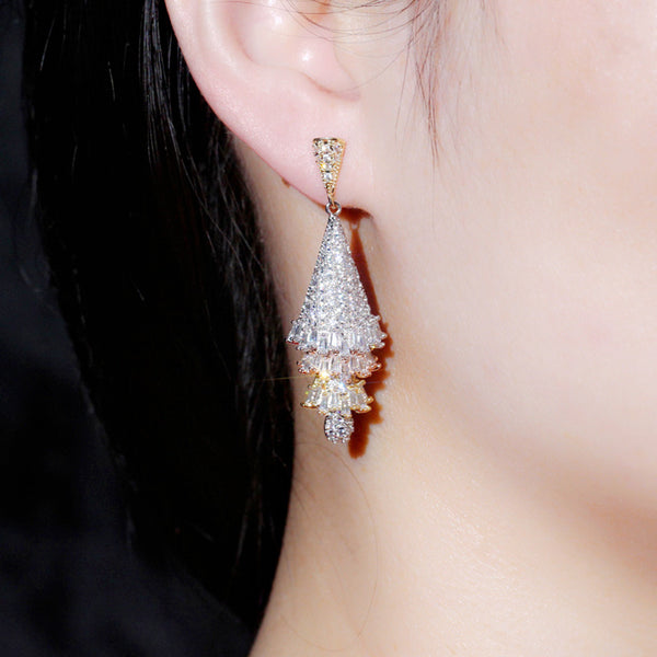 Luxury 3 Tone Gold Long Geometry Dangle Engagement Party Earrings for Women