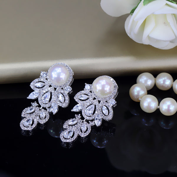 Luxury Simulated Flashwater Pearl Silver Color Cubic   Christmas Danngle Earrings