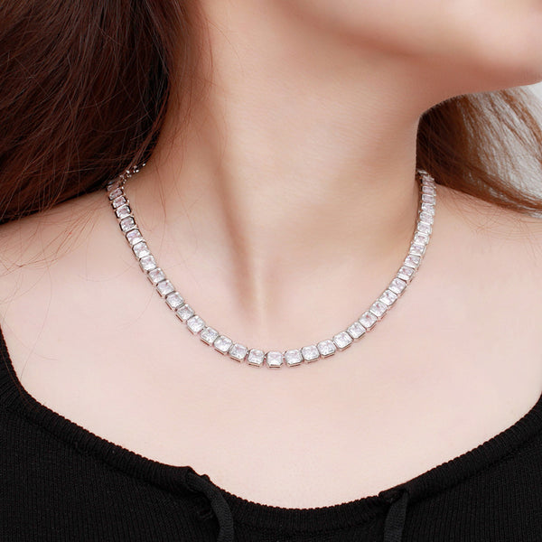 Classic White Square Cut Cubic Zircon Crystal Round Chocker Chain Necklaces