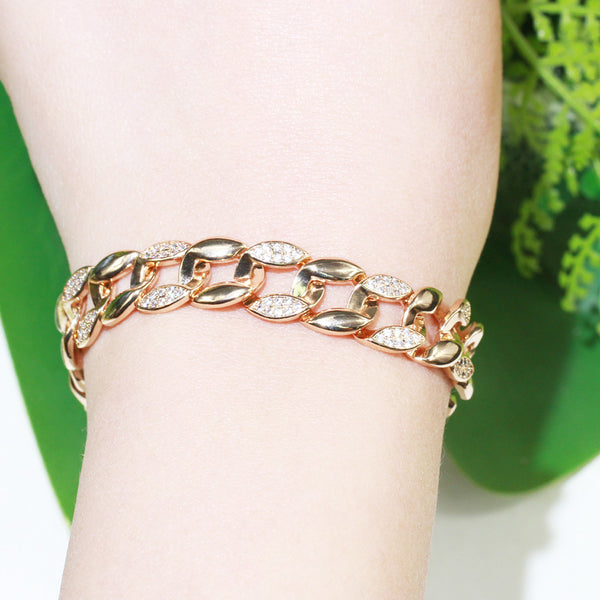 585 Gold Cubic Zirconia Wide Circle Link Chain Bridal Bangle Bracelets