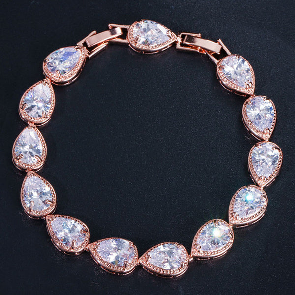 AAA+ Rose Gold Color Big Water Drop Shape Cubic Zirconia Bracelets