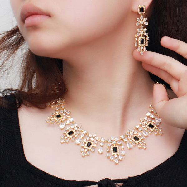 Conjunto de joyería nupcial con pendientes y collar de gota de agua grande de oro nigeriano con circonita cúbica negra