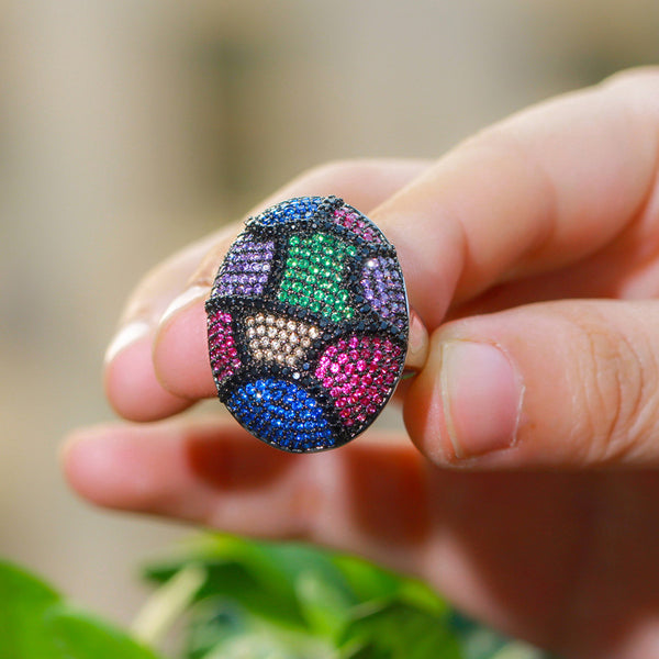 Cute Colorful Cubic Zirconia Adjustable Size Tortoise Shell Shape Finger Rings