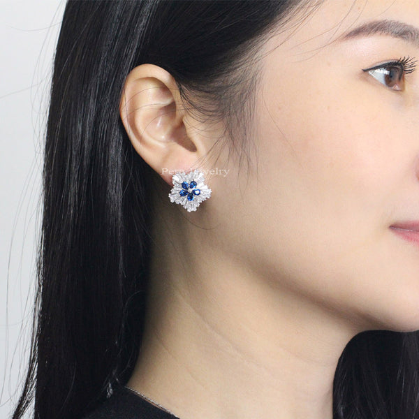 Big Snowflake Flower Full Cubic Zirconia Setting Women Stud Earrings