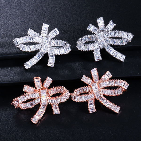 Sparkling Cubic Zirconia Stone BowKnot Post Stud Earrings