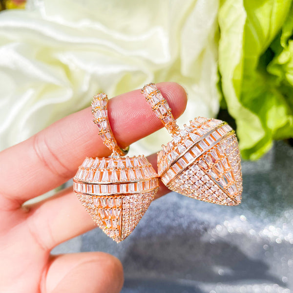 Big Hollow Geometry Shape Drop Cubic Zirconia Yellow Gold  Dangle Earrings
