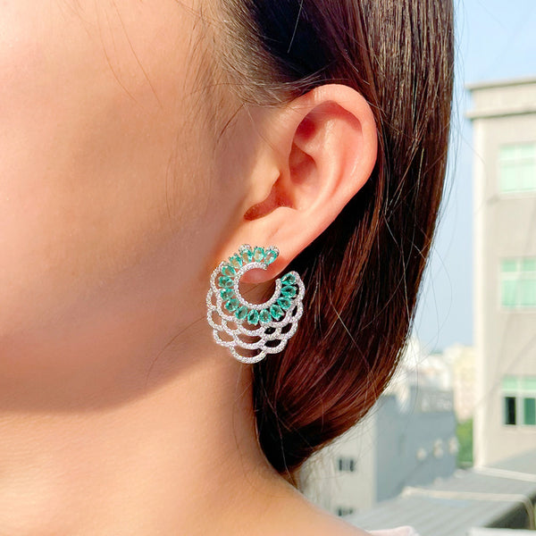 Blue White  Big Spray Flower Charm Dangle Drop Earrings for Women E