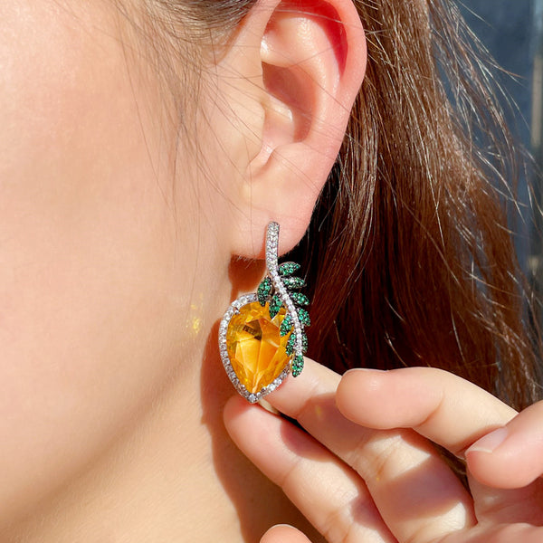 Symmetrical Leaf Feather Big Water Drop Shape Dangle Earrings for Women