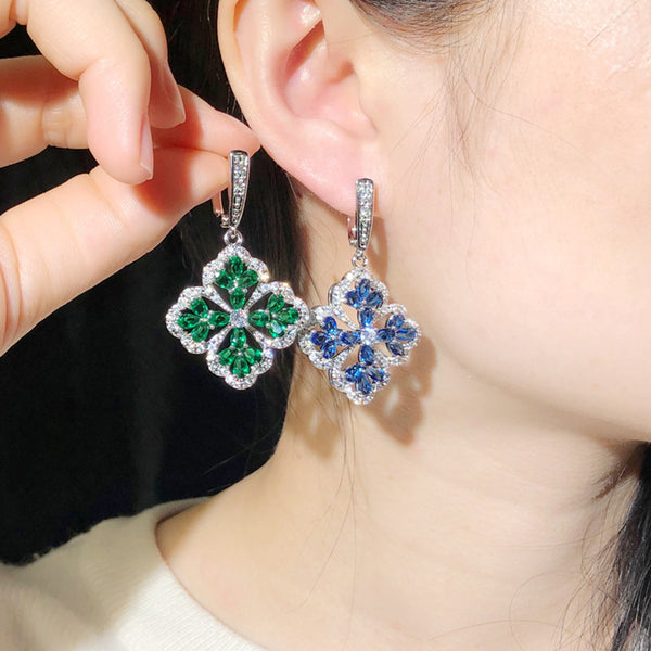 Trendy Big Snowflake Shape Drop Long CZ Dark Red Crystal Flower Dangle Earrings