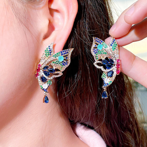 Fashion Brazilian Gold Big Flying Butterfly Earrings for Women