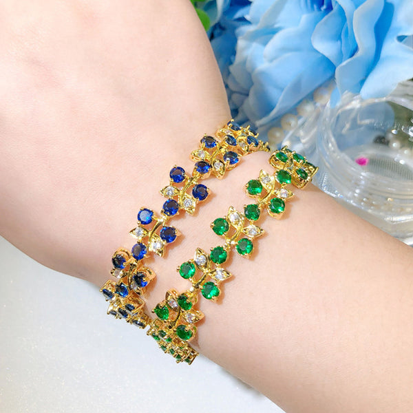 Classic Bridal Jewelry Yellow Gold Leaf Shape Cubic Zirconia Bracelets