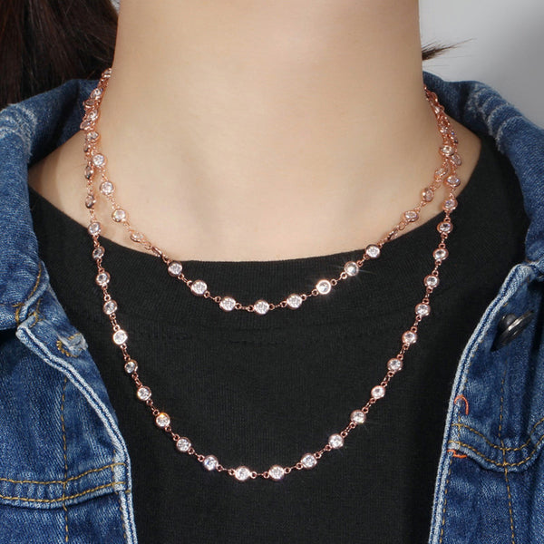 Trendy Shiny Round Cubic Zirconia Long Sweater Chain