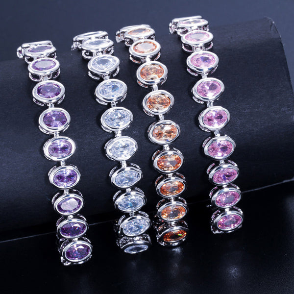 Pulsera de tenis africana de cristal champán, color rosa, morado y rosa, para mujer.