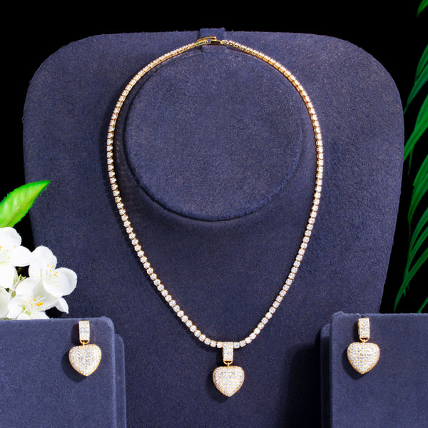 Conjunto de joyería nupcial con colgante de corazón de amor, collar y pendientes de circonita cúbica