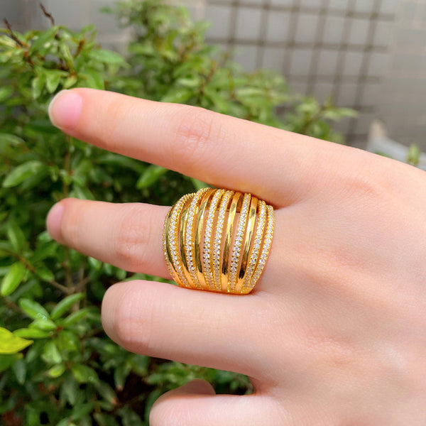 Anillos de dedo para novia, boda y fiesta ajustables con pavé de circonita cúbica completa en oro indio